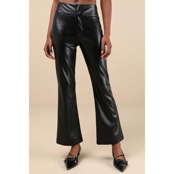 Lulus City Status Pants Women's XS Black Vegan Leather Hi Rise Bootcut NWT - Picture 3 of 16